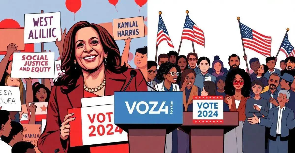 Kamala Harris busca conquistar voto moderado sem alienar a base progressista nas eleições de 2024.